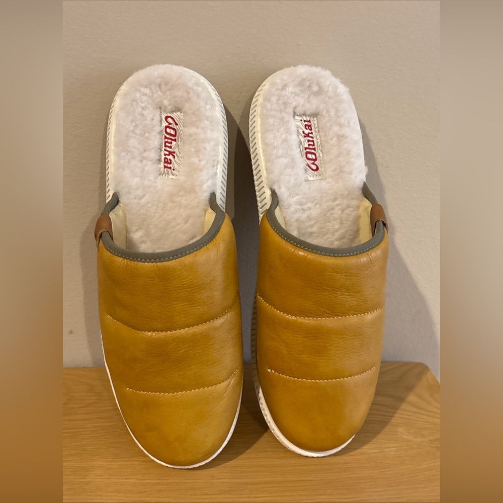 OluKai Mua 'Ili Leather Shearling lined Mule Slippers Shoes Men’s US 10 EUR 43 - Picture 2 of 7